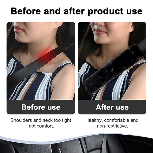 Ziciner 2 Packs Car Seatbelt Covers Shoulder Pad, Universal Soft Faux Sheepskin Shoulder Cover for Comfortable Driving, Fluffy Seat Belt Protector Help to Protect Your Neck and Shoulder (Black) - color: Black