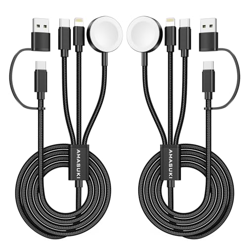 2Pack Travel Essentials,3 in 2 USB C Cable for Apple Watch Charger,iPhone Charger,Multi Charging Cable,Cruise Vacation Camping,Portable for iWatch Series 11-2/Ultra/SE & iPhone 17-12,Car,Black-6FT - color: Black, size: 2pack-6ft