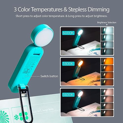 VAVOFO USB Rechargeable Book Light, Blue Light Blocking, Amber Light Clip On Bookmark Shaped Reading Light, Eye Care 6 LEDs Book Light for Bookworms Reading in Bed with 9 Lighting Modes (Blue) - color: Blue