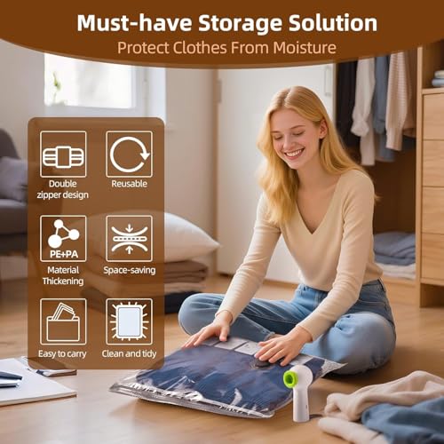 12 Pack Vacuum Bags for Travel with Rechargeable Air Pump & LED Light,Vacuum Travel Bags,Vacuum Storage Bags(4L+4M+4S),80% Space Saver Vacuum Seal Bags for Blankets,Comforters,Luggage - style: 12 Vacuum Bags + Wirelwss Charging Pump