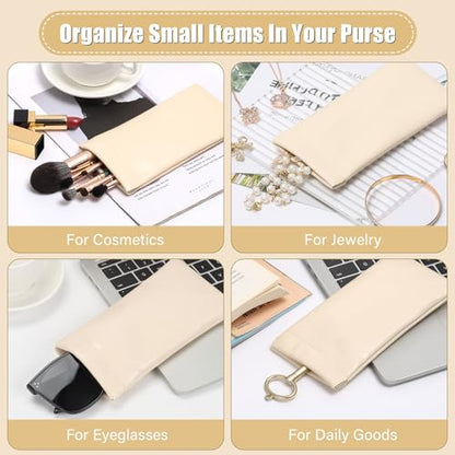 Sightor Sunglass Case, 2 Pcs Soft Eyeglass Cases for Women Portable Squeeze Top Leather Glasses Pouch - color: Beige, Sliver