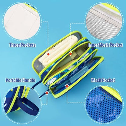 Shark Toiletry Bag - Kids Toiletry Bag for Boys Christmas Birthday Gift Camping Travel Toiletry Case Toiletries Makeup Cosmetic Pouch Pink Water-resistant Wash Bag Dopp Kit with Mesh Pocket - style: Shark a