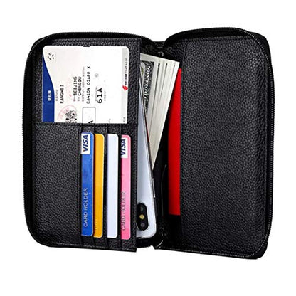 Genuine Leather Travel Passport Wallet RFID Blocking Zip-Around Passport Holder