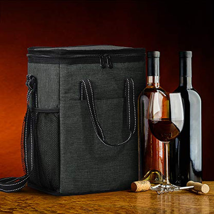 Tirrinia 6 Bottle Wine Gift carrier - Insulated & Padded Wine Carrying Cooler Tote Bag with Handle and Adjustable Shoulder Strap for Travel or Picnic, IDEAL Wine Lover Gift, Black - color: Black