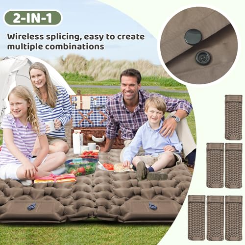 Camping Sleeping Pad-4" Thick, Ultralight 1.9lbs Backpacking Air Mattress with Built-in Pillow & Foot Pump, Compact Inflatable Mat for Hiking Tent Road Trip, One-Second Deflation Khaki - color: Khaki