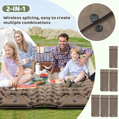Camping Sleeping Pad-4" Thick, Ultralight 1.9lbs Backpacking Air Mattress with Built-in Pillow & Foot Pump, Compact Inflatable Mat for Hiking Tent Road Trip, One-Second Deflation Khaki - color: Khaki
