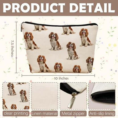 Cavalier King Dog Makeup Bag, Cavalier King Lovers Gifts Cosmetic Bag for Women, Dog Mom Lovers Owner Gifts for Women Christmas, Pet Lover Gift Zipper Travel Makeup Pouch for Purse - color: cavalier king