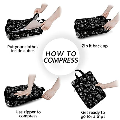 6 Pcs Compression Packing Cubes Waterproof Suitcase Travel Bag Luggage Backpack Organizer Travel Cubes for Packing-Black Mushroom - color: Black Mushroom