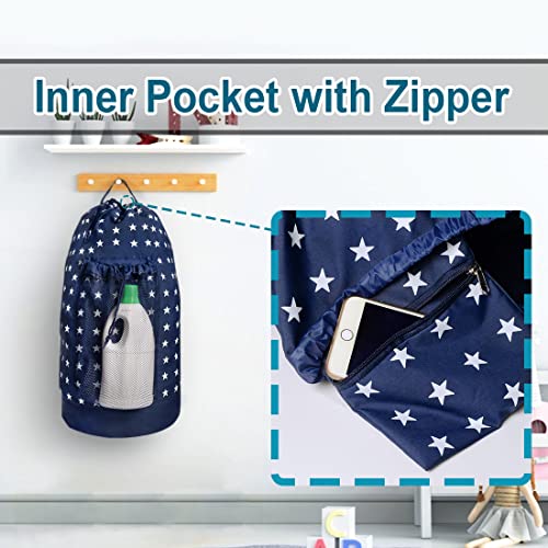 Dalykate Backpack Laundry Bag, Laundry Backpack with Shoulder Straps and Mesh Pocket Durable Nylon Clothes Hamper Bag with Drawstring Closure for College, Travel, Laundromat, Apartment - color: Starry Blue