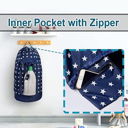 Dalykate Backpack Laundry Bag, Laundry Backpack with Shoulder Straps and Mesh Pocket Durable Nylon Clothes Hamper Bag with Drawstring Closure for College, Travel, Laundromat, Apartment - color: Starry Blue