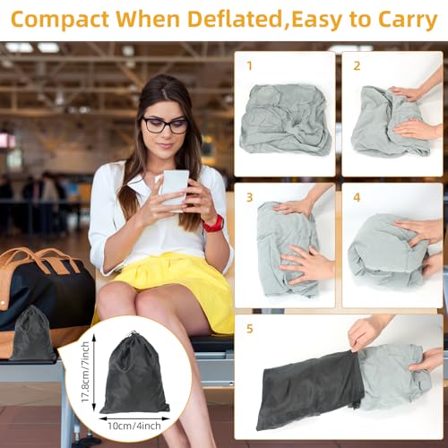 Inflatable Foot Rest Pillow for Travel, Adjustable 3-Layer Height, Fast Inflation Leg Rest Cushion for Airplanes, Cars, Trains, Office & Home