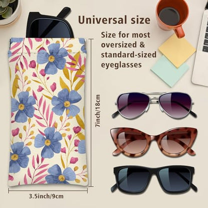 Eyeglass Cases 4 Pack,Boho Floral Pattern Sunglasses Case,PU Leather Soft Eye Glass Pouch for Women Men Student - color: Pink-floral