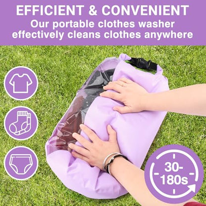 Travel Washing Machine & Retractable Clothesline - Hand Washing Machine & Portable Clothes Washer - Durable Travel Laundry Wash Bag & Camping Washing Machine - Portable Manual Clothes Washer - color: Lavander