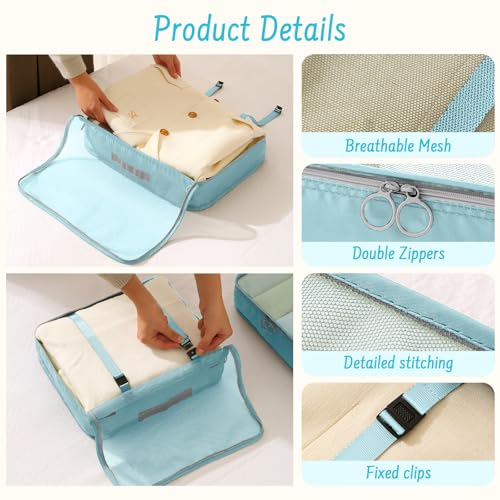 8 Set Packing Cubes for Travel Suitcase Organizer Bags Luggage Packing Cubes Set Travel Essentials Accessories Gifts for Women Blue - color: Upgrade-Blue