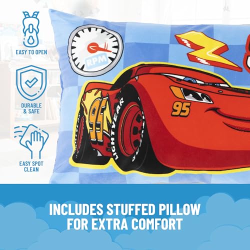 Jay Franco Kids Slumber Bag and Pillow - 54 x 27 Inch Comfy Indoor Sleeping Bag for School and Sleepovers, 2 Piece Set, Blue - Cars - color: Blue - Cars