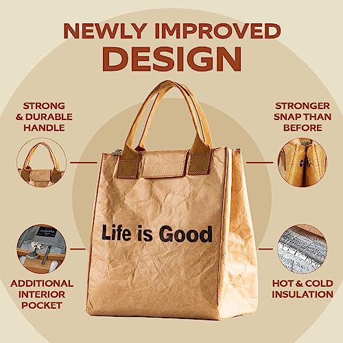 VonNova Women’s Insulated Lunch Bag with Premium 4mm Cooler Insulation, Cute Large 7L Lunch Tote for Office, Durable Small Lunch Box for Women, Stylish Lunchbox for Adults, Teens, Nurses, Teachers - color: Brown-Life is Good