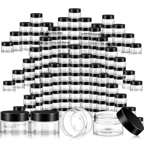 200 Pcs 1 oz Black Empty Bulk Plastic Container Jars with Lid Leak Proof Round Plastic Jars Small Cosmetic Travel Containers for Storage Makeup Creams Lotion Ointments - color: Black, size: 1 oz