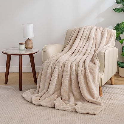 Berkshire Blanket Classic Extra-Fluffy™ Plush Throw Blanket, Soft Fuzzy Fluffy Long Hair Throw Blanket for Couch Sofa Bed, Chino Khaki, 50x60 Inches - color: Chino, size: Throw/Throw XL