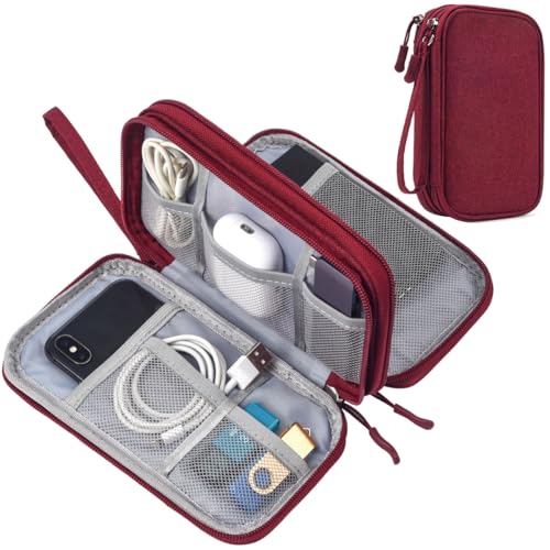 CAAORDKSO Electronic Organizer Travel Case, Cord Organizer Travel Cable Organizer Bag, Tech Pouch Accessories Carry Storage for Travel Essentials, Backpack, Business, Daily Commute (Wine Red,Large) - color: Wine Red, size: Large