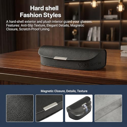 Glasses Case hard shell,3-in-1 Sunglasses Case & Eyeglass Case with Cleaning Cloth & Storage Pouch - color: Black