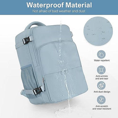 Sinaliy Travel Backpack, Carry on Flight Approved Backpack with Multi-Pockets, TSA Waterproof 17.3inch Laptop Backpack, Personal Item Travel Bag for Men Women, Light Blue - color: Light Blue, size: X-Large