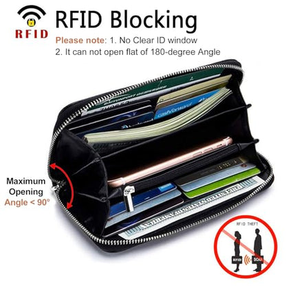 Moflycom Womens Wallet RFID Blocking Genuine Leather Zip Around Wallet Clutch Wristlet Travel Long Purse for Women - color: Light Green
