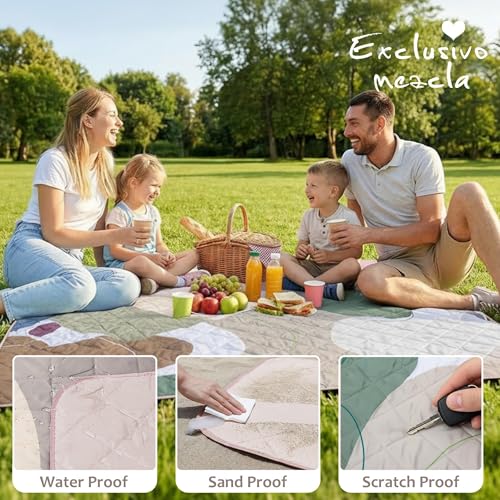 Exclusivo Mezcla Extra Large Waterproof Picnic Blankets 3 Layer, Sandproof and Foldable Outdoor Blanket for Beach Camping, Park and Travel - color: Abstract Brown