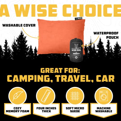Wise Owl Outfitters Camping Pillow – Memory Foam Travel Pillow for Airplane Sleeping, Hiking, Backpacking & Outdoor Use - Small & Portable for Adults, Car, Camp & Tent - color: Rust, size: Medium