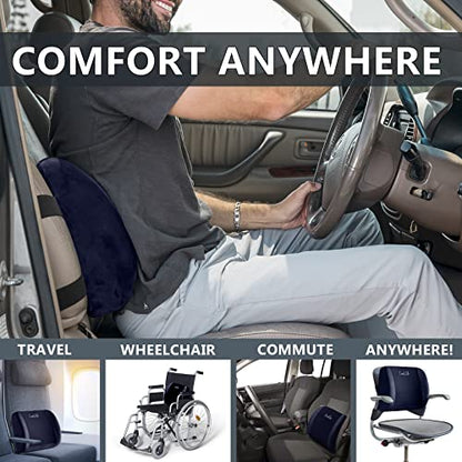 ComfiLife Lumbar Support Back Pillow Office Chair and Car Seat Cushion - Memory Foam with Adjustable Strap and Breathable 3D Mesh (Navy) - color: Navy