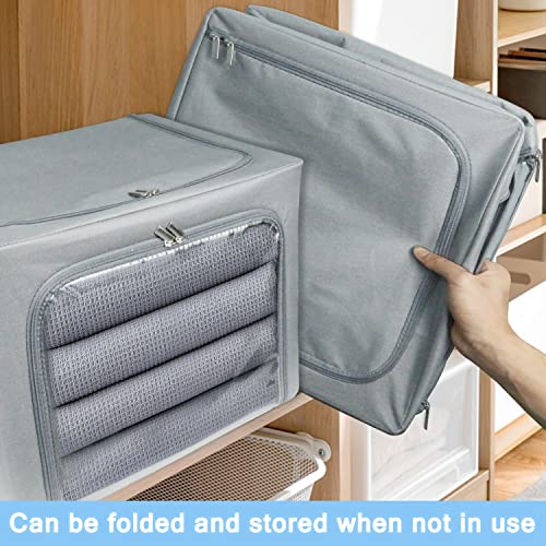 UUBEMM Clothes Storage Bins with Foldable Sturdy Frame,Stackable Storage Box for Closet Shelf Organizers for Seasonal Clothing,Blankets,Towel Bed Sheets,Toys Gift Others (Medium -40L x3PACK, Grey) - size: Medium -40L x3PACK