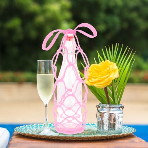 3 Pcs Silicone Wine Bottle Carrier Bag, 6.88 Inch Collapsible Drink Holder Coaster, Multi Use Portable Mesh Tote for Travel Picnic Home