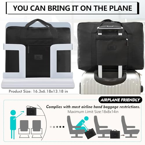 Travel Duffel Bag Lightweight Foldable Travel Bag for Women and Men Waterproof Tote Carry On Luggage Bag Weekender Overnight Bag (Black) - color: Black