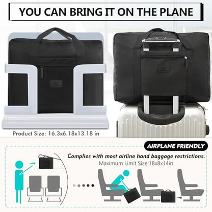 Travel Duffel Bag Lightweight Foldable Travel Bag for Women and Men Waterproof Tote Carry On Luggage Bag Weekender Overnight Bag (Black) - color: Black