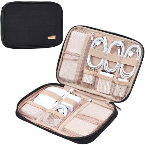 NISHEL Travel Cord Organizer Case, Tech Electronic Bag, Essentials for Charger, Cable, Phone, Hard Drive, USB, SD Card, Black - color: Black