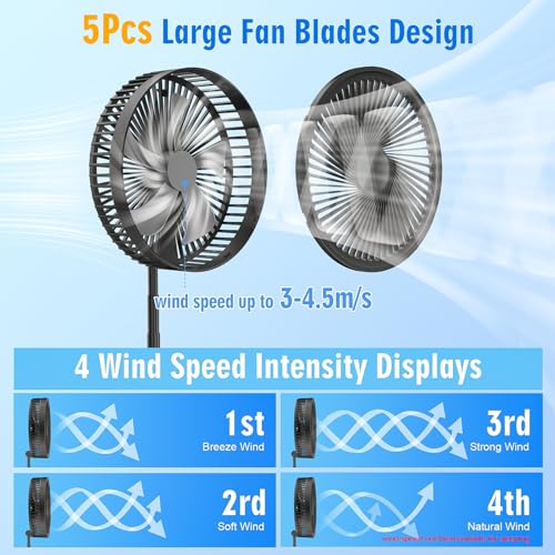 LIPETY Portable Foldable Oscillating Fan - 8.6" 8000mah Rechargeable Battery Operated USB C Small Fan with Remote Quiet Table Desk Fan Folding Standing Pedestal Fan for Rome Office Camping Travel - color: black