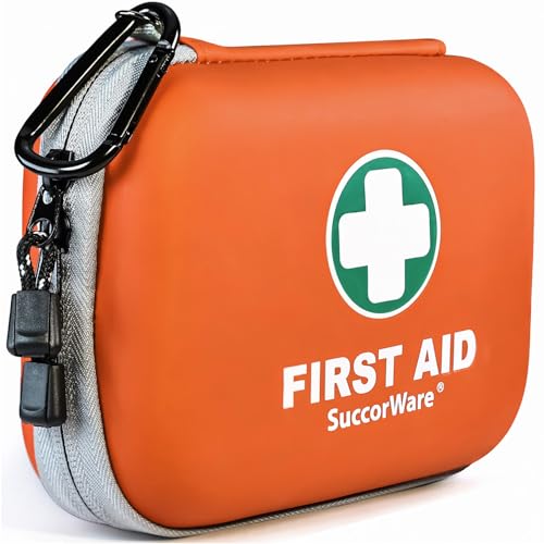 SuccorWare 150 Pieces Mini First Aid Kit - Small Medical Kit with Hard Shell - Emergency First Aid Kit for Car, Travel, Home, Outdoor, Office, Camping, Hiking (Orange) - color: Orange