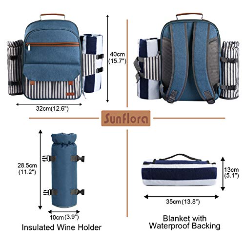 Sunflora Picnic Backpack for 4 Person Set Pack with Insulated Waterproof Pouch for Family Outdoor Camping(Blue & Stripe) - color: Blue & Stripe, size: 4 person