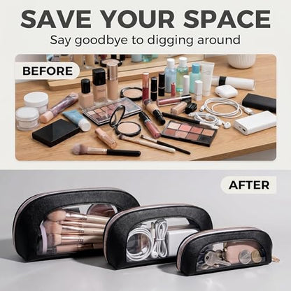 BS-MALL Makeup Bag Set Clear Travel Toiletry Organizer Pouches - Waterproof Cosmetic Bags with Zippers for Women, Toiletry Travel Kit for Vacation & Daily Use Pack of 3 - color: Black