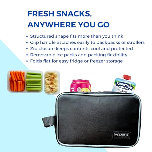 Yumbox Chill Insulated Snack Bag with 2 Ice Packs – Lightweight Small Lunch Cooler Bag, Deep Spacious Design, Sweat-Proof Sleeves, Wipe-Clean Fabric, Fits Snack Bento Boxes & Fruit (Black) - color: Black