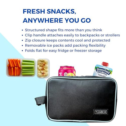 Yumbox Chill Insulated Snack Bag with 2 Ice Packs – Lightweight Small Lunch Cooler Bag, Deep Spacious Design, Sweat-Proof Sleeves, Wipe-Clean Fabric, Fits Snack Bento Boxes & Fruit (Black) - color: Black