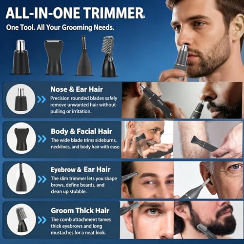Nose Hair Trimmer for Men and Women,3 in 1 Painless Rechargeable Ear and Nose Trimmer,Eyebrow Facial Hair Trimmers All in One Grooming Kit Dual Edge Blades for Smoother Removal,Easy Cleansing - color: Gray-3 in 1