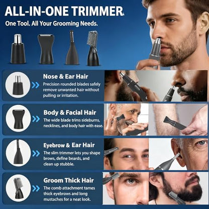 Nose Hair Trimmer for Men and Women,3 in 1 Painless Rechargeable Ear and Nose Trimmer,Eyebrow Facial Hair Trimmers All in One Grooming Kit Dual Edge Blades for Smoother Removal,Easy Cleansing - color: Gray-3 in 1