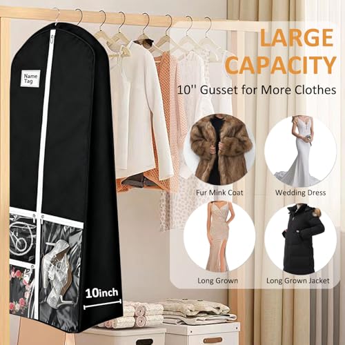 72" Wedding Dress Garment Bag with 10'' Gusseted Dress Bags for Gowns Long 4 Pockets Dress Bag Garment Storage Cover for Women, Black