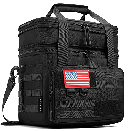 RalChyez Tactical Lunch Box, 20L Large Heavy Duty Double Deck Insulated Lunch Bag Leakproof Expandable Tote Cooler with Shoulder Strap for Adult Men Women Work Fishing Picnic Travel Black - color: A-Black, size: 20L