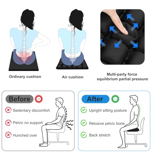 Inflatable Seat Cushion with Built-in Pump - Airplane Seat Cushion for Long Flights, 17" x 17" Inflated Size for Pressure Relief, Fits Stadium Bleachers, Hard Wooden & Folding Chairs