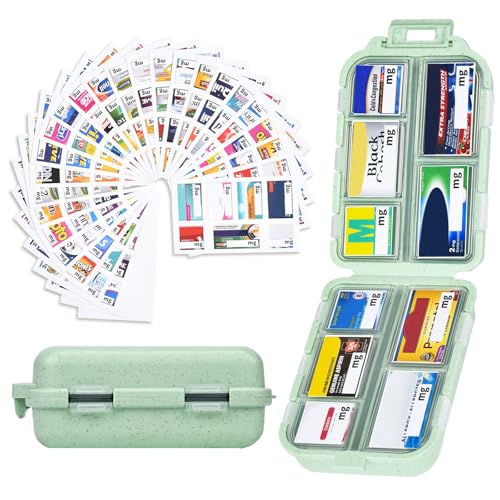Green Foldable Pill Organizer with 189 Labels - Travel Medicine Kit (1 Pack) - color: Straw Green, size: Large