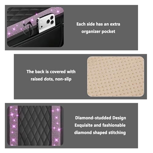 Stacool Upgraded Car Center Console Cover with Rhinestones,Microfiber Leather Car Armrest Cover Cushion with 2 Storage Bags,Universal Cars Armrest Storage Box as Cars Interior Accessories - color: Upgraded Diamond - Bling Pink
