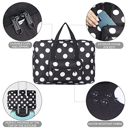 F.FETIVIN Weekender Bag Carry On Travel Duffle Medium Overnight Bag for Women(Black Dot) - color: Black Dot