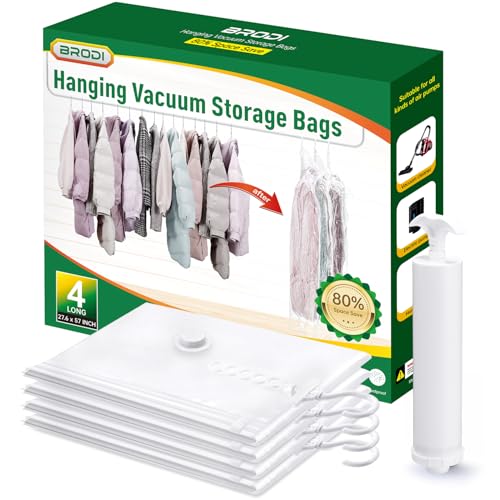 Hanging Vacuum Storage Bags For Clothes With Hand Pump,Coat Storage Bag Hanging,Vacuum Bags For Clothes,Space Saver Vacuum Storage Bags,Garment, Clothing, Dress, Suit, Long Coat, Jacket(Long 4 Pack） - size: 4 Long