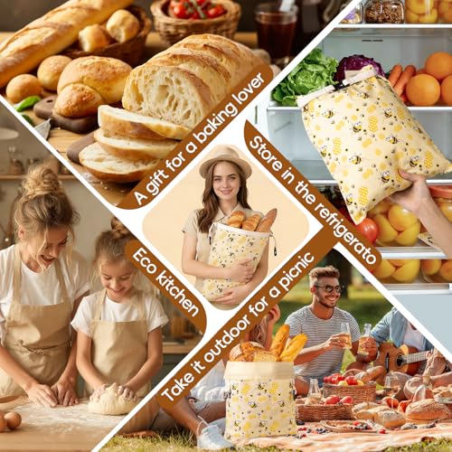 2 Pack Beeswax Bread Bags for Homemade Bread, Bees Wax Bread Bags Storage for Homemade Sourdough with Removable Beeswax Lining, XL 17'' x 13'', Freezer Friendly, Keeps Fresh - color: Removable